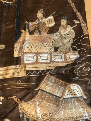 Vintage Antique Asian Chinese Finely Embroidered Silk Large Panel Textile 63.  5” 7
