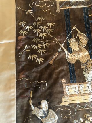 Vintage Antique Asian Chinese Finely Embroidered Silk Large Panel Textile 63.  5” 8
