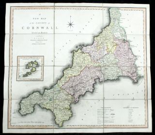 Antique Map Of Cornwall Divided Into Hundreds By C Smith London 1804