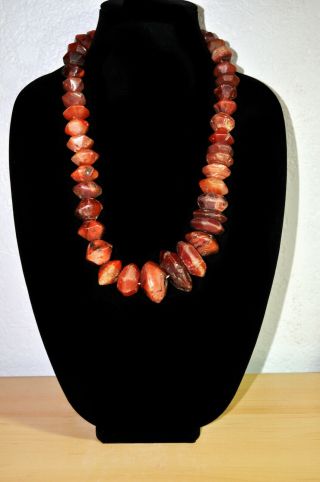 Vintage Agate Necklack From India From Before 1980 Rich Deep Color 28 " Long