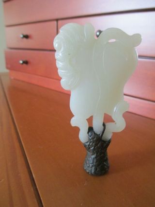 Antique Chinese Carved White Jade Finial Lamp.