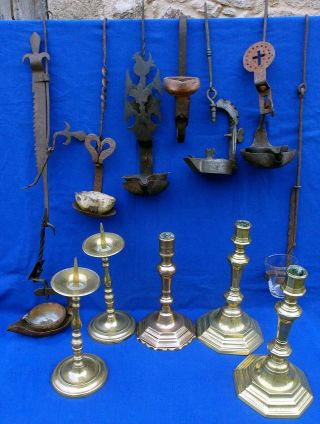 17th century French bronze acorn knopped pricket candlesticks circa 1650 2