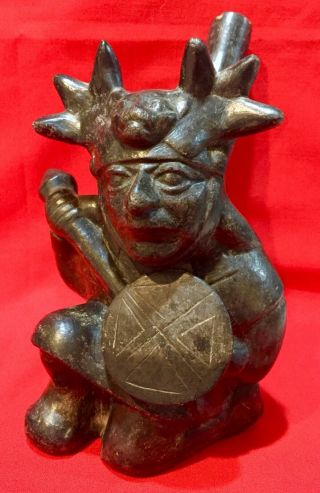 Pre Columbian Chimu Blackware Warrior Stirrup Vessel,  Ca 9 - 1400 Ad