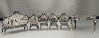 Antique Dutch Dollhouse Silver Miniature Furniture Living Dining Set - 54700 3