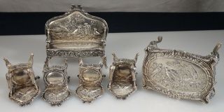 Antique Dutch Dollhouse Silver Miniature Furniture Living Dining Set - 54700 5