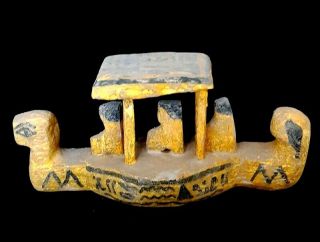 Rare Ancient Egyptian Antique Funerary Wooden Boat W/t Hieroglyphics Scarab