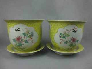 A Pair Antique Chinese Porcelain Famille Rose Flowerpot