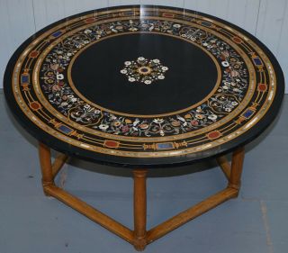 Stunning Large 152cm Wide Vintage Pietra Dura Specimen Marble Round Dining Table