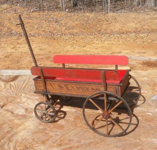 Antique Large Express Childs Pull Toy Wood Wagon