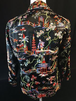 Vintage Chinese Figural Birds Colorful Silk Embroidered Piano Shawl Jacket 6