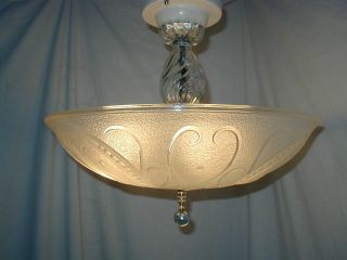 Vtg Antique Art Deco 30s Large Glass Shade Chandelier Light Fixture