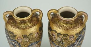 FINE PAIR Antique Japanese Gilding Satsuma Vase Marked 19th C MEIJI 6