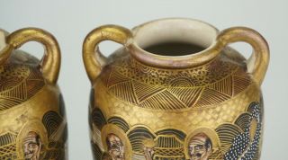 FINE PAIR Antique Japanese Gilding Satsuma Vase Marked 19th C MEIJI 7