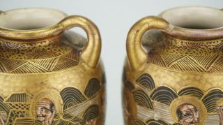 FINE PAIR Antique Japanese Gilding Satsuma Vase Marked 19th C MEIJI 8