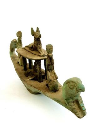 Rare Huge Egyptian Antique Carved Egypt Funerary Boat Barge Horus Anubis
