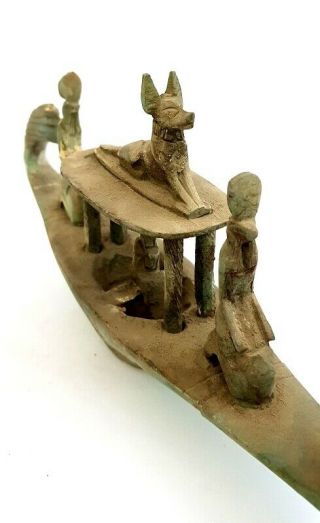 Rare Huge Egyptian Antique Carved Egypt Funerary Boat Barge Horus Anubis 2