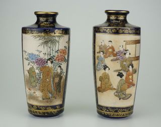 Fine Pair Antique Japanese Satsuma Vase Fine Gilding Marked 19th C