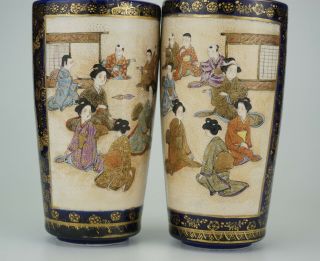 FINE PAIR Antique Japanese Satsuma Vase Fine Gilding Marked 19th C 3