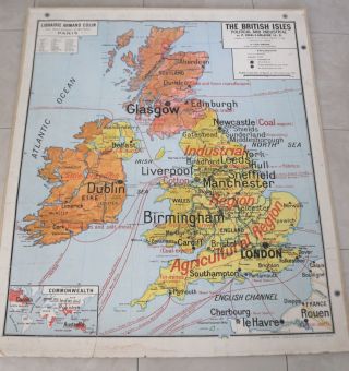 Rare Vintage French Map.  United Kingdom.  In English.  Vidal Lablache.  1m X 1m20.