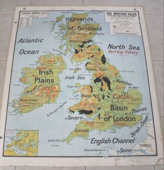 Rare Vintage French Map.  UNITED KINGDOM.  In English.  VIDAL LABLACHE.  1m x 1m20. 5