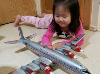 Vintage Tin Cragstan AMERICAN Airlines JET PLANE Japan Battery Toy Airplane 12