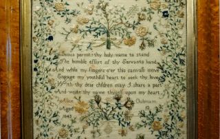 MID 19TH CENTURY VERSE & FLORAL SPRAY SAMPLER BY ALICE OULSNAM AGED 13 - 1843 10