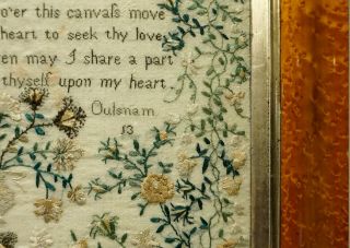 MID 19TH CENTURY VERSE & FLORAL SPRAY SAMPLER BY ALICE OULSNAM AGED 13 - 1843 11