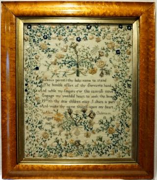 Mid 19th Century Verse & Floral Spray Sampler By Alice Oulsnam Aged 13 - 1843
