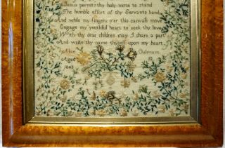 MID 19TH CENTURY VERSE & FLORAL SPRAY SAMPLER BY ALICE OULSNAM AGED 13 - 1843 3