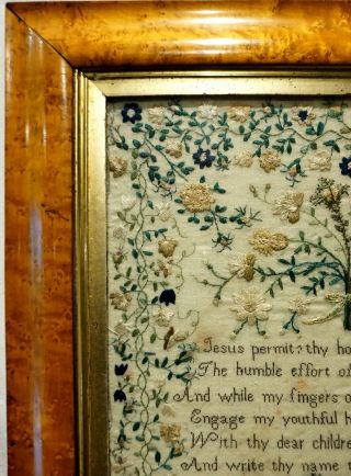MID 19TH CENTURY VERSE & FLORAL SPRAY SAMPLER BY ALICE OULSNAM AGED 13 - 1843 4