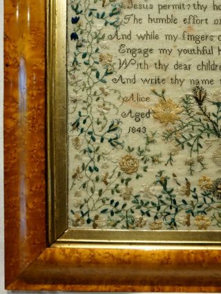 MID 19TH CENTURY VERSE & FLORAL SPRAY SAMPLER BY ALICE OULSNAM AGED 13 - 1843 6