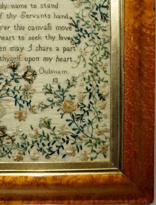 MID 19TH CENTURY VERSE & FLORAL SPRAY SAMPLER BY ALICE OULSNAM AGED 13 - 1843 7