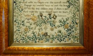 MID 19TH CENTURY VERSE & FLORAL SPRAY SAMPLER BY ALICE OULSNAM AGED 13 - 1843 8
