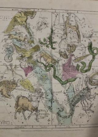 1835 The Visible Celestial Heavens Map for July,  August,  and September 4