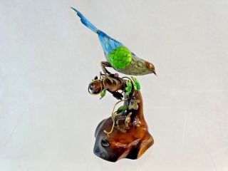 Chinese Export Silver - Gilt Enamel Miniature Bird Statue Figurine Outstanding