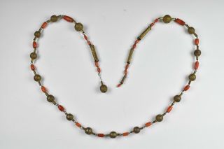 19th Century Middle Eastern Solid Silver & Coral Beaded Necklace