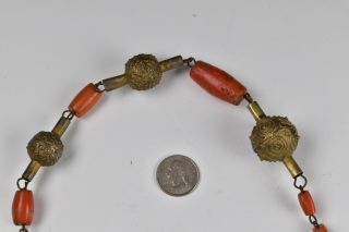 19th Century Middle Eastern Solid Silver & Coral Beaded Necklace 2