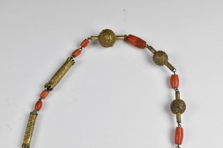 19th Century Middle Eastern Solid Silver & Coral Beaded Necklace 3