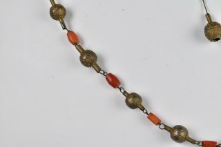 19th Century Middle Eastern Solid Silver & Coral Beaded Necklace 5