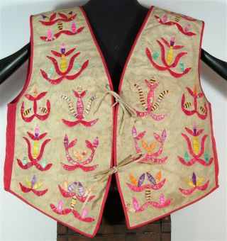 Ca1890s Native American Santee Sioux Indian Quill Decorated Hide And Cloth Vest