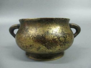Antique Chinese Bronze Ware Golden Incense Stove Da Ming Xuande Mark
