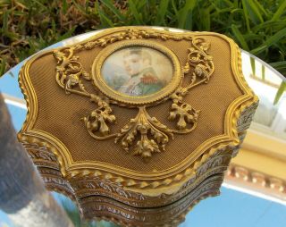 STUNNING FRENCH 19th CENTURY ORMOLU GILDED JEWELLERY BOX WITH NAPOLEON PORTRAIT 10