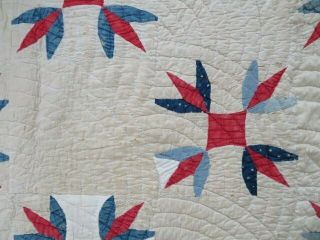 Old Vintage QUILT Red White & Blue Hand Stitched RED BORDER 10