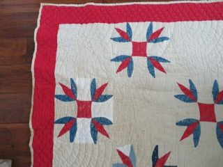 Old Vintage QUILT Red White & Blue Hand Stitched RED BORDER 11