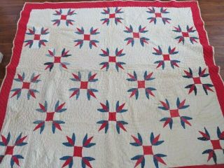 Old Vintage Quilt Red White & Blue Hand Stitched Red Border