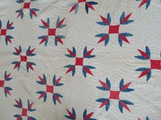 Old Vintage QUILT Red White & Blue Hand Stitched RED BORDER 2