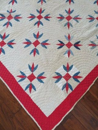 Old Vintage QUILT Red White & Blue Hand Stitched RED BORDER 4