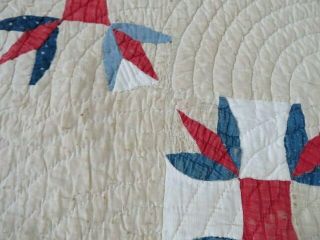 Old Vintage QUILT Red White & Blue Hand Stitched RED BORDER 5