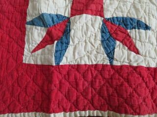 Old Vintage QUILT Red White & Blue Hand Stitched RED BORDER 6