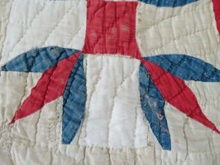 Old Vintage QUILT Red White & Blue Hand Stitched RED BORDER 7